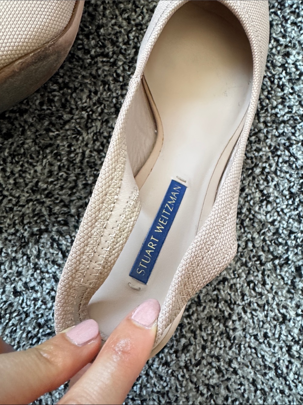 Stuart Weitzman Odette Nude Beige Pointed-Toe Slingback Kitten Heel Pumps - Picture 5 of 6